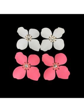 2 Pair Flower Metal Earrings Rhinestone Centers Boho Fairy Fairycore